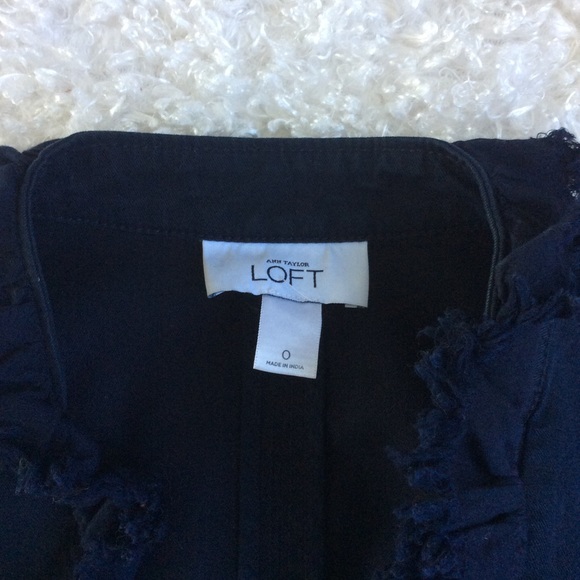Ann Taylor LOFT Navy Military Style Ruffle Jacket - Picture 5 of 6
